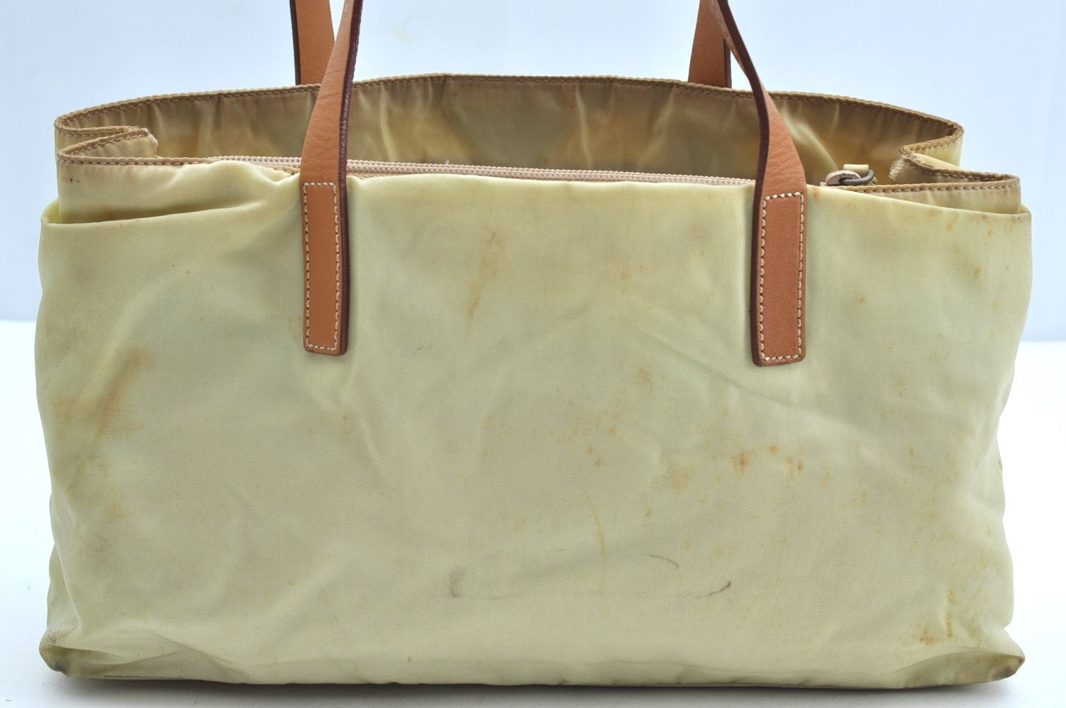 Auth PRADA Vintage Nylon Tessuto Leather Shoulder Hand Bag Light Yellow K4441