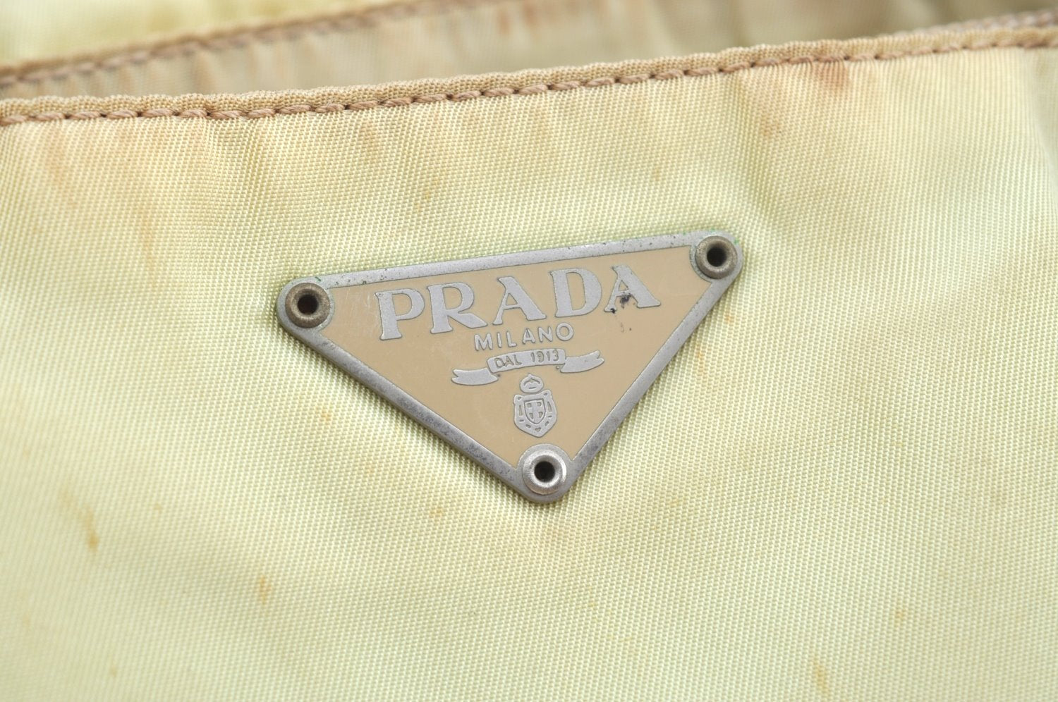 Auth PRADA Vintage Nylon Tessuto Leather Shoulder Hand Bag Light Yellow K4441