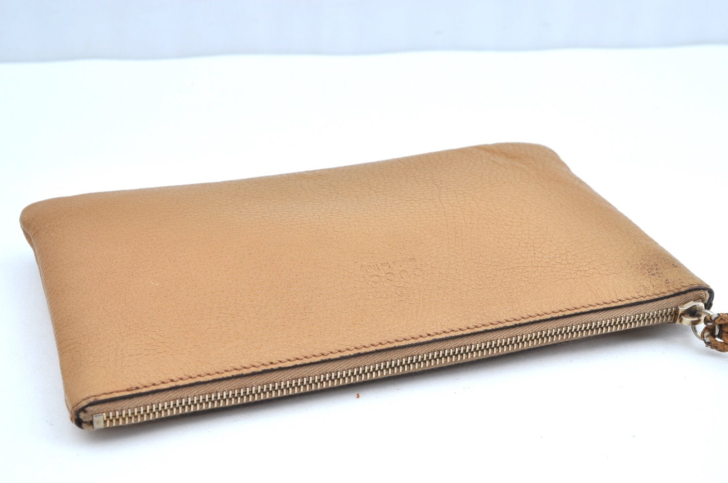 Authentic GUCCI Bamboo Tassel Clutch Bag Pouch Purse Leather 376854 Beige K4450