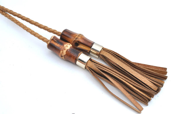 Authentic GUCCI Bamboo Tassel Clutch Bag Pouch Purse Leather 376854 Beige K4450