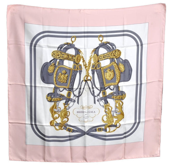 Authentic HERMES Carre 90 Scarf "BRIDES de GALA par" Silk Pink K4451