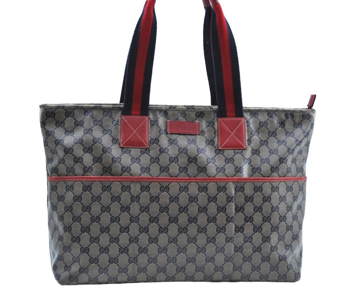 Authentic GUCCI Sherry Line GG Crystal Tote Bag PVC Leather 155524 Navy K4452