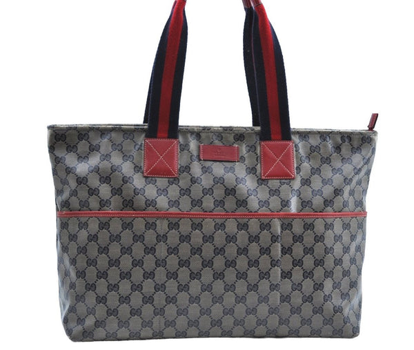 Authentic GUCCI Sherry Line GG Crystal Tote Bag PVC Leather 155524 Navy K4452