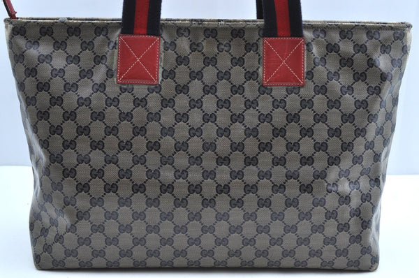 Authentic GUCCI Sherry Line GG Crystal Tote Bag PVC Leather 155524 Navy K4452