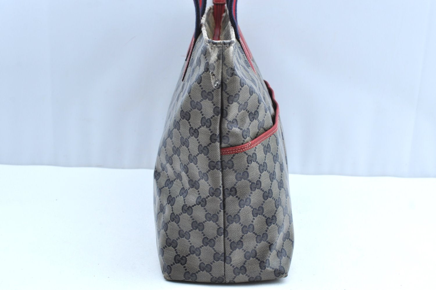 Authentic GUCCI Sherry Line GG Crystal Tote Bag PVC Leather 155524 Navy K4452