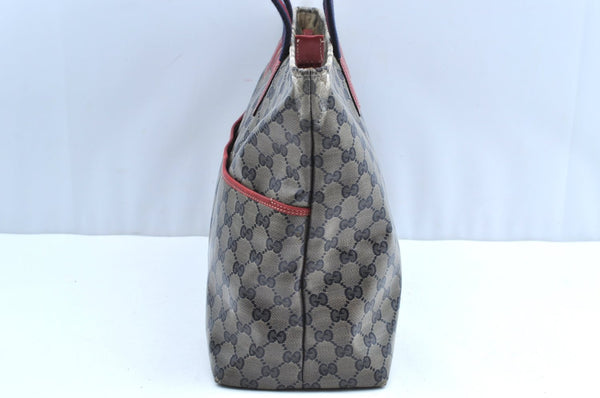 Authentic GUCCI Sherry Line GG Crystal Tote Bag PVC Leather 155524 Navy K4452