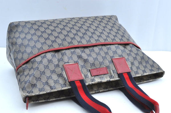 Authentic GUCCI Sherry Line GG Crystal Tote Bag PVC Leather 155524 Navy K4452