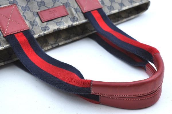 Authentic GUCCI Sherry Line GG Crystal Tote Bag PVC Leather 155524 Navy K4452