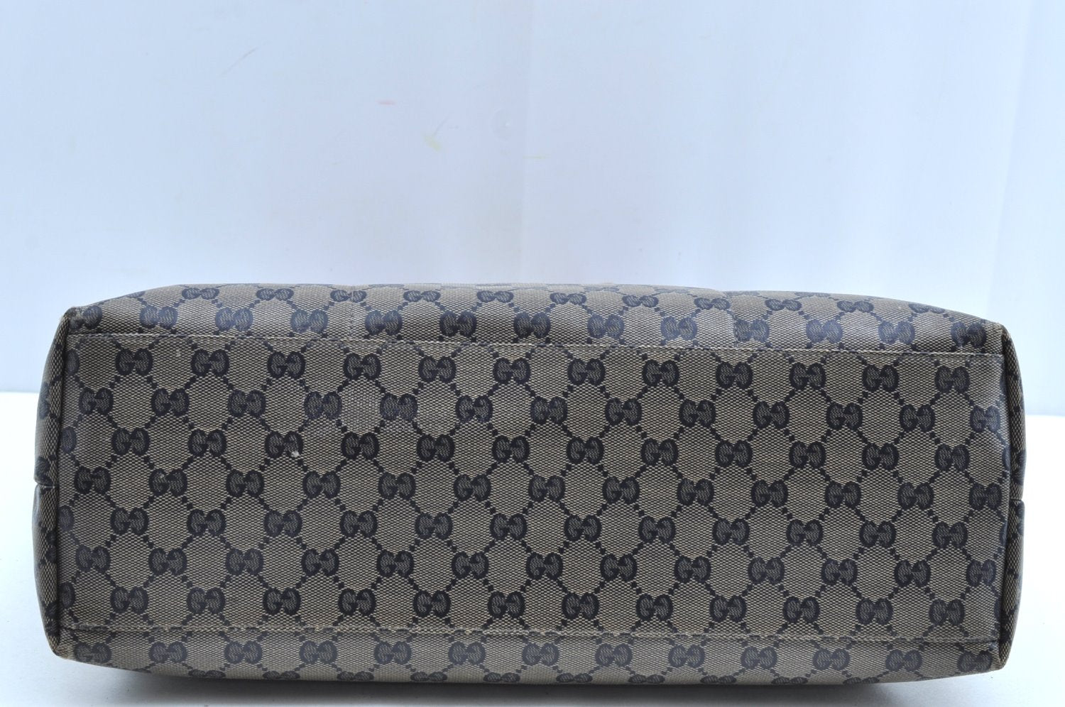 Authentic GUCCI Sherry Line GG Crystal Tote Bag PVC Leather 155524 Navy K4452