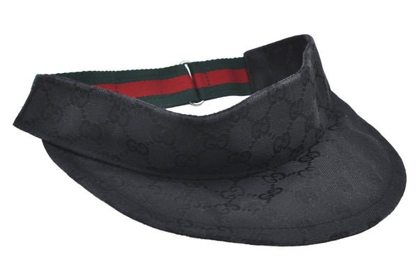Authentic GUCCI Web Sherry Line Sun Visor GG Canvas Leather Size S Black K4458