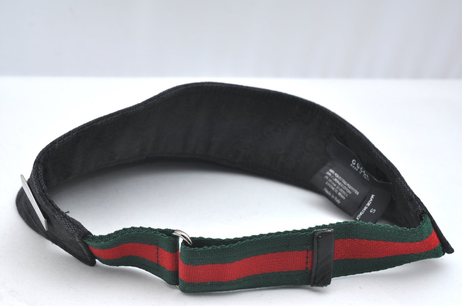Authentic GUCCI Web Sherry Line Sun Visor GG Canvas Leather Size S Black K4458