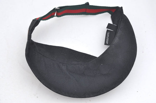 Authentic GUCCI Web Sherry Line Sun Visor GG Canvas Leather Size S Black K4458