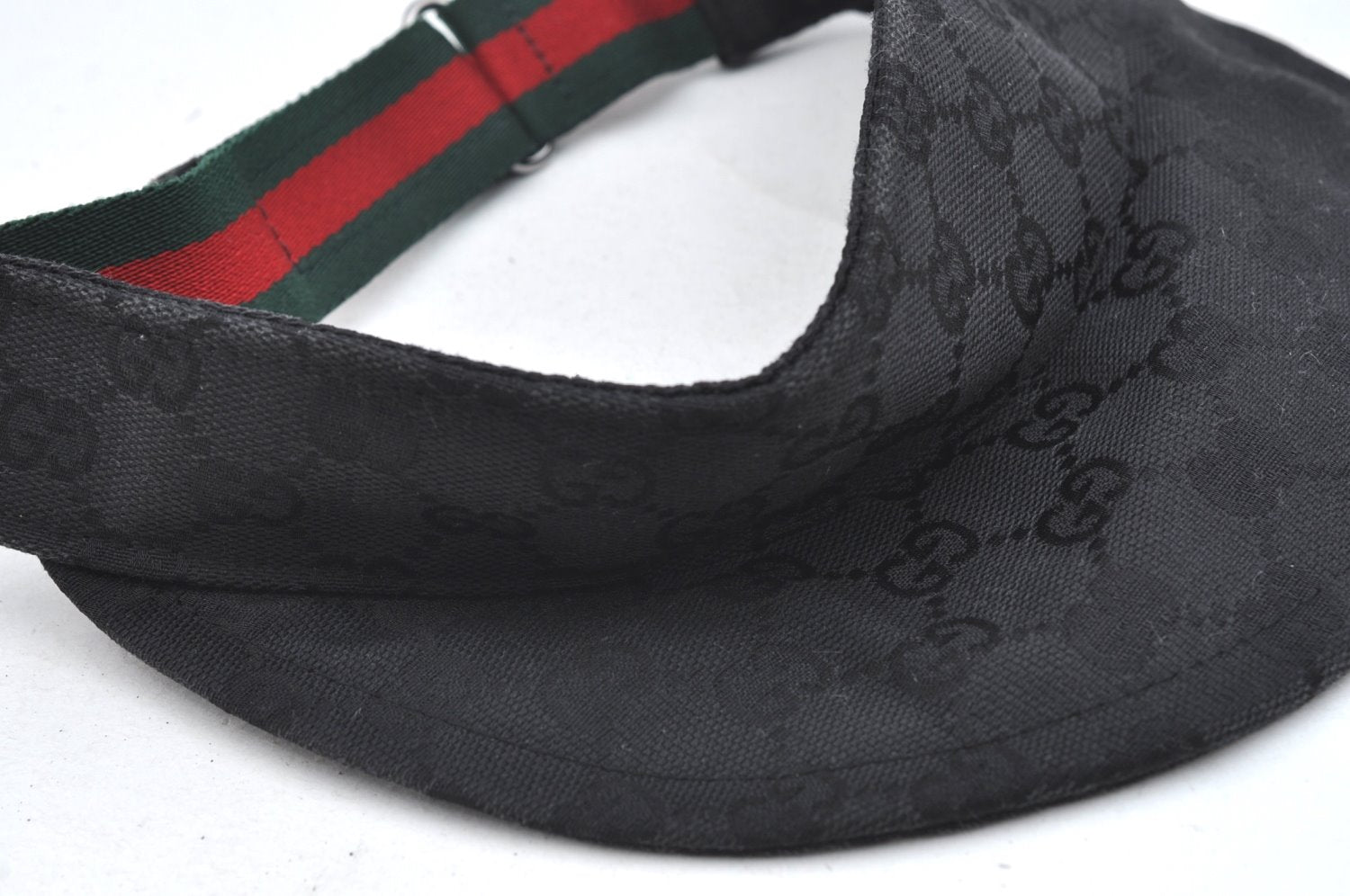 Authentic GUCCI Web Sherry Line Sun Visor GG Canvas Leather Size S Black K4458