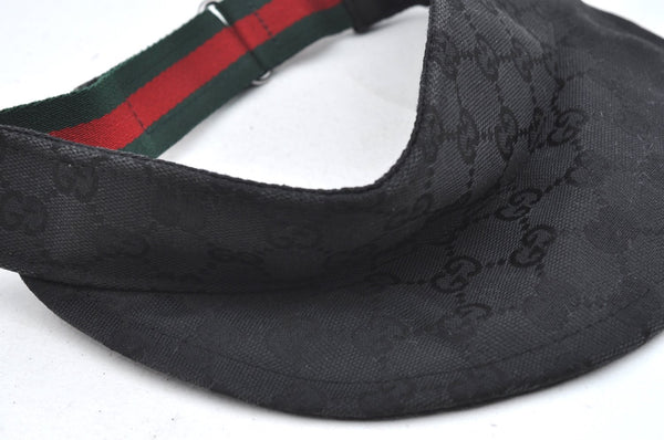 Authentic GUCCI Web Sherry Line Sun Visor GG Canvas Leather Size S Black K4458