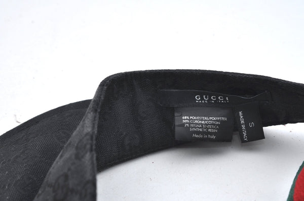 Authentic GUCCI Web Sherry Line Sun Visor GG Canvas Leather Size S Black K4458