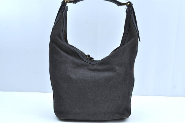 Authentic GUCCI Web Sherry Line Shoulder Bag Canvas Leather 73885 Black K4459
