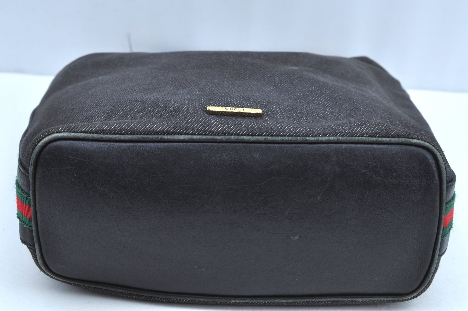 Authentic GUCCI Web Sherry Line Shoulder Bag Canvas Leather 73885 Black K4459