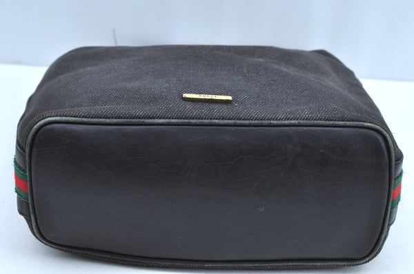 Authentic GUCCI Web Sherry Line Shoulder Bag Canvas Leather 73885 Black K4459