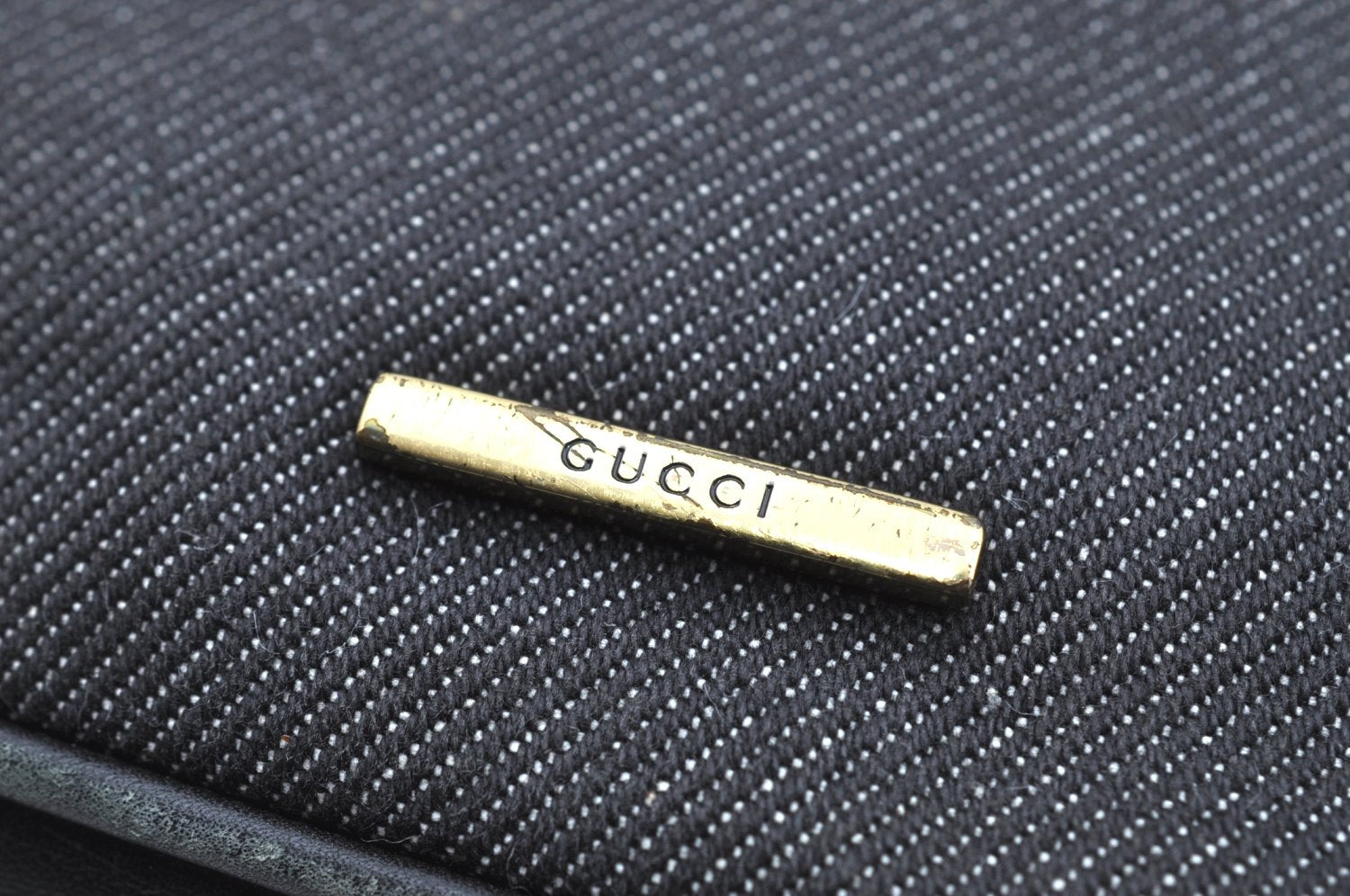 Authentic GUCCI Web Sherry Line Shoulder Bag Canvas Leather 73885 Black K4459