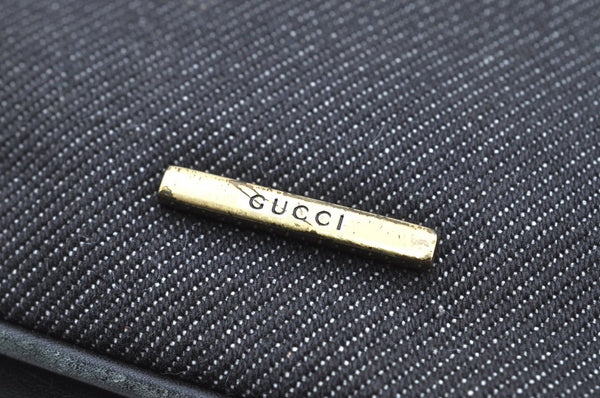 Authentic GUCCI Web Sherry Line Shoulder Bag Canvas Leather 73885 Black K4459