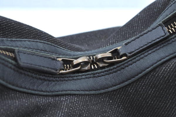 Authentic GUCCI Web Sherry Line Shoulder Bag Canvas Leather 73885 Black K4459