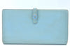 Authentic CHANEL Calf Skin CoCo Button Long Wallet Purse Light Blue K4474