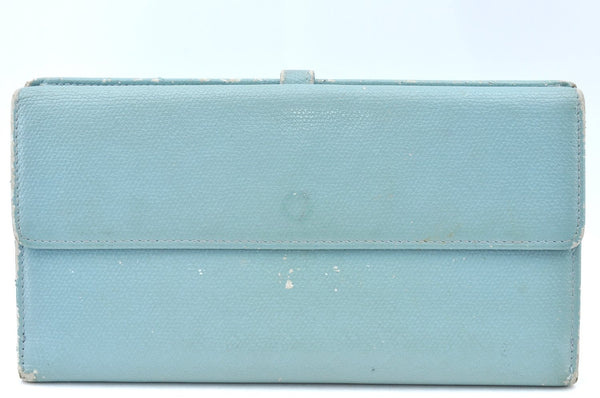 Authentic CHANEL Calf Skin CoCo Button Long Wallet Purse Light Blue K4474