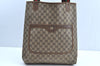 Authentic GUCCI Web Sherry Line Shoulder Tote Bag GG PVC Leather Brown K4475