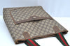 Authentic GUCCI Web Sherry Line Shoulder Tote Bag GG PVC Leather Brown K4475