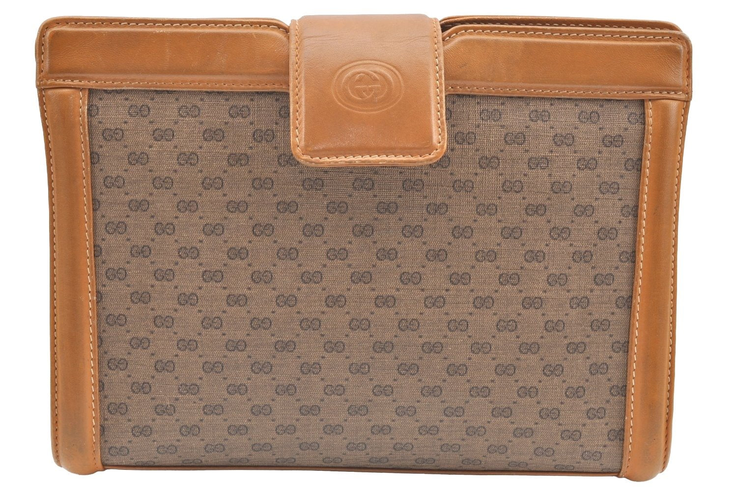 Authentic GUCCI Micro GG PVC Leather 2Way Shoulder Clutch Bag Purse Brown K4493