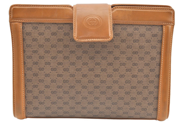 Authentic GUCCI Micro GG PVC Leather 2Way Shoulder Clutch Bag Purse Brown K4493