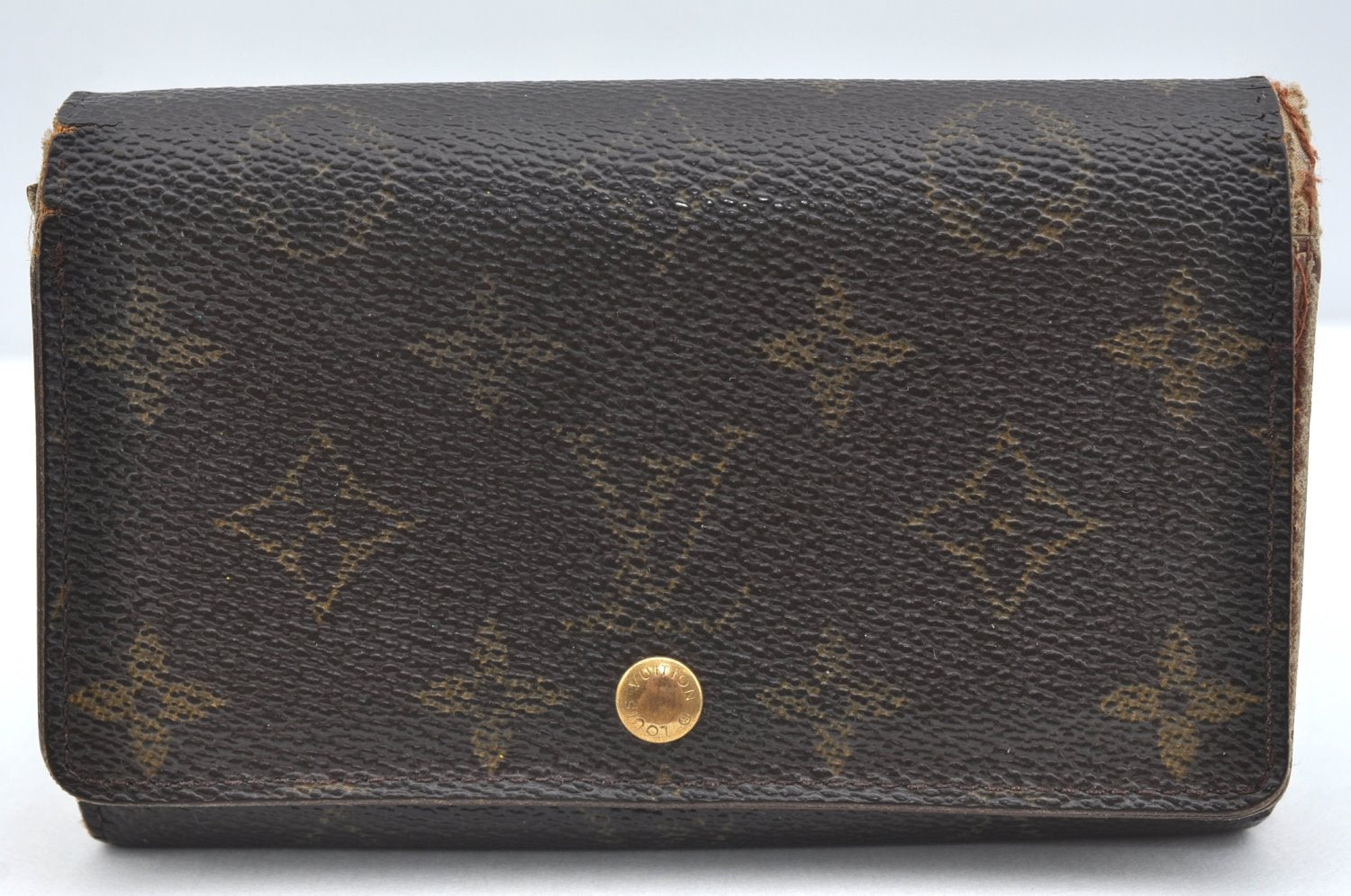 Authentic Louis Vuitton Monogram Porte Monnaie Billets Tresor Wallet Junk K4494