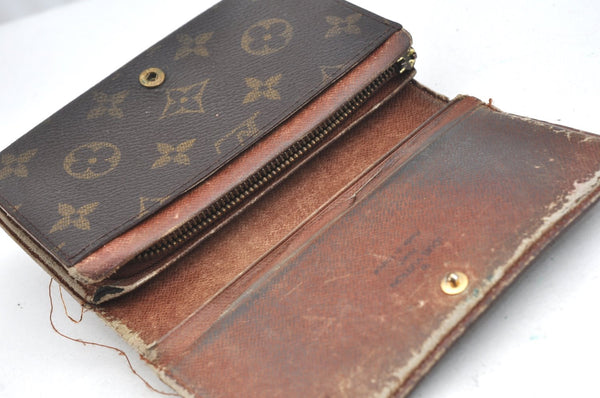 Authentic Louis Vuitton Monogram Porte Monnaie Billets Tresor Wallet Junk K4494