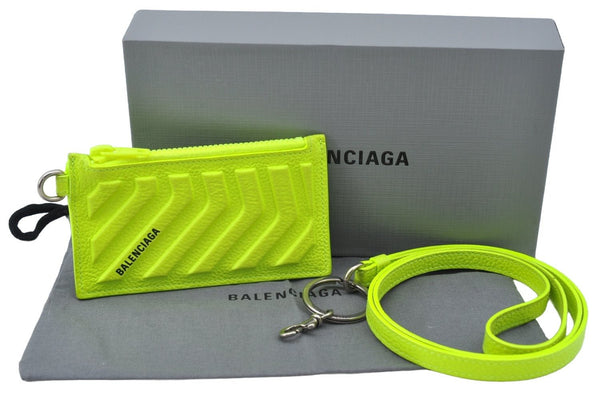 Authentic BALENCIAGA Cash Card Case On Key Ring Leather 683425 Green Box K4495