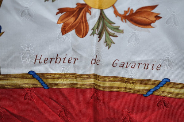 Authentic HERMES Carre 90 Scarf "Herbier de Gavarnie" Silk Red K4497