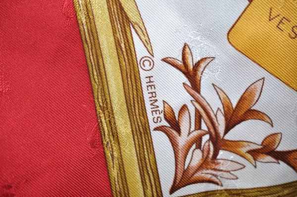 Authentic HERMES Carre 90 Scarf "Herbier de Gavarnie" Silk Red K4497