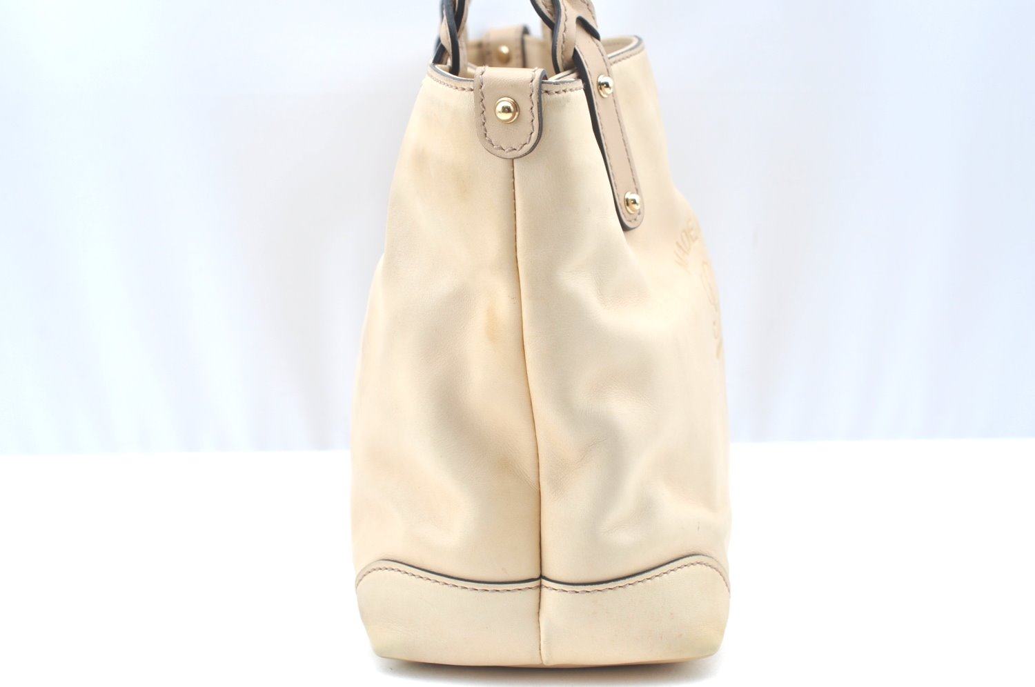 Authentic GUCCI Craft Logo Shoulder Tote Bag Purse Leather 269878 Beige K4507