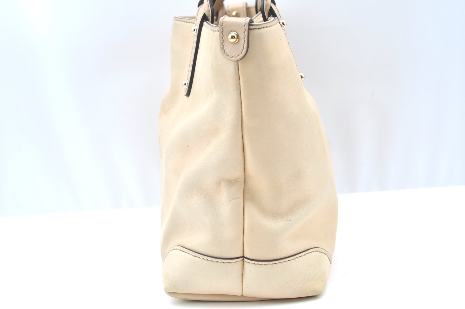 Authentic GUCCI Craft Logo Shoulder Tote Bag Purse Leather 269878 Beige K4507