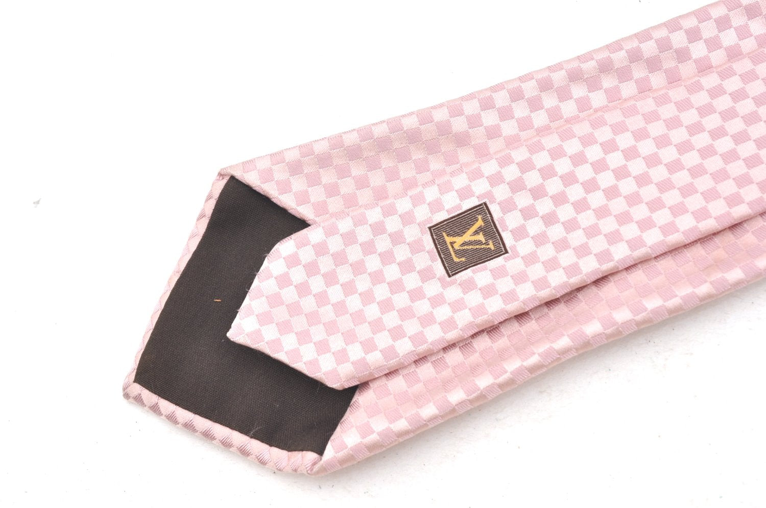 Authentic Louis Vuitton Damier Necktie Tie Silk Pink LV K4508