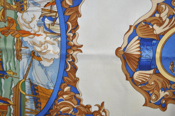 Authentic HERMES Carre 90 Scarf "L'ENTENTE CORDIALE" Silk Blue K4510