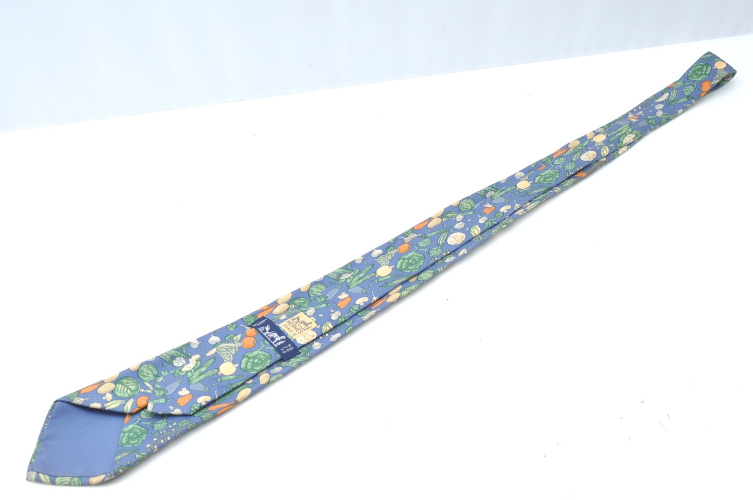 Authentic HERMES Tie Necktie Vegetable Pattern Silk 7460HA Blue K4513