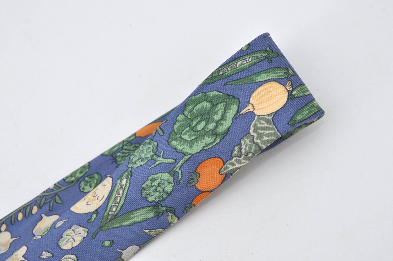 Authentic HERMES Tie Necktie Vegetable Pattern Silk 7460HA Blue K4513