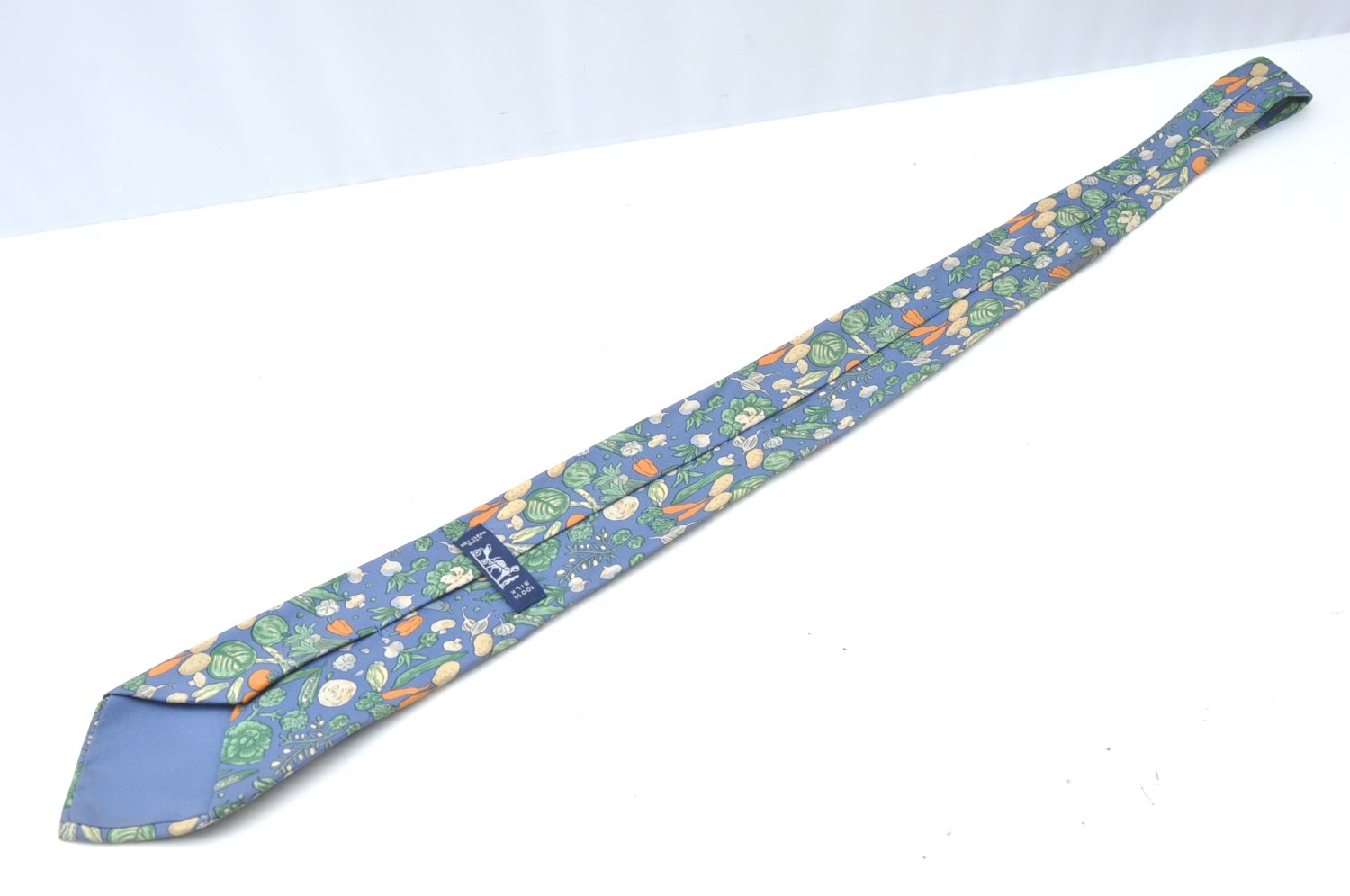 Authentic HERMES Tie Necktie Vegetable Pattern Silk 7460HA Blue K4513