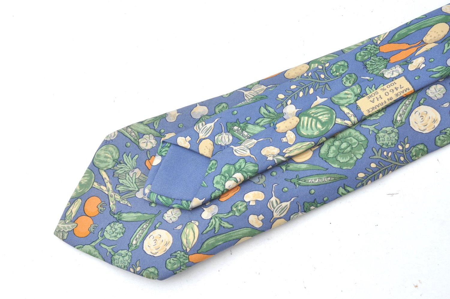 Authentic HERMES Tie Necktie Vegetable Pattern Silk 7460HA Blue K4513