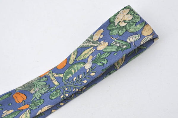 Authentic HERMES Tie Necktie Vegetable Pattern Silk 7460HA Blue K4513