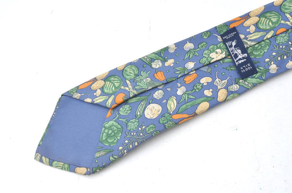 Authentic HERMES Tie Necktie Vegetable Pattern Silk 7460HA Blue K4513