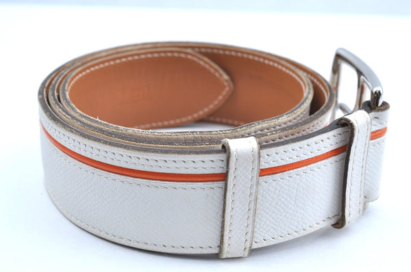 Authentic HERMES Leather Belt Size80cm 29.9-33.9" White K4516