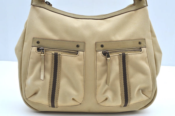 Authentic GUCCI Sherry Line Shoulder Bag Canvas Leather 90762 Beige K4521