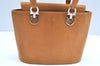 Authentic Salvatore Ferragamo Gancini Leather Hand Bag Brown K4524