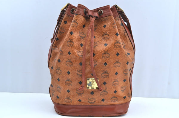 Auth MCM Visetos Leather Vintage Shoulder Drawstring Cross Body Bag Brown K4528